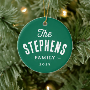 Rustic family name simple green photo Christmas Ceramic Ornament