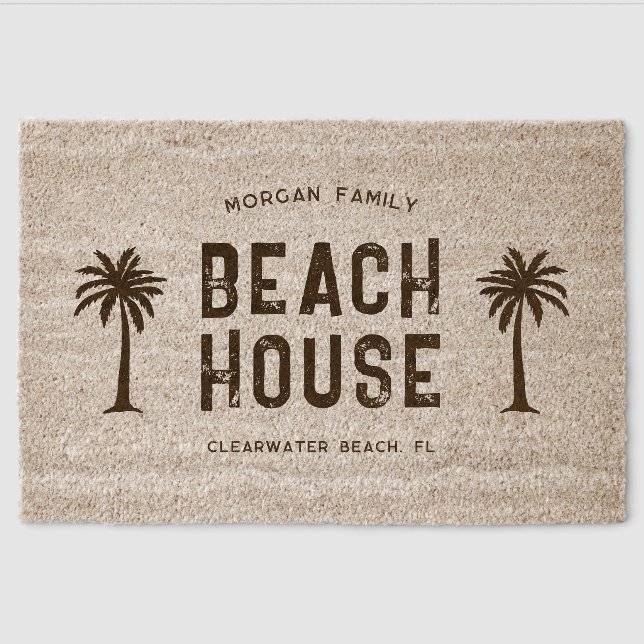 Rustic Family Name Summer Vacation Beach House Fiber Doormat (Front)