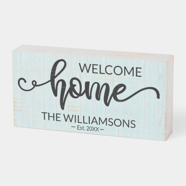 Rustic Family Name Welcome Home Personalized Wood Wooden Box Sign (Angled Horizontal)