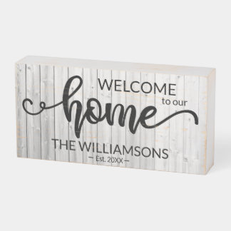 Rustic Family Name Welcome Home Personalized Wood Wooden Box Sign