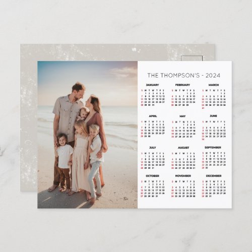 Rustic Family Photo 2024 Calendar 12 Month  Holiday Postcard