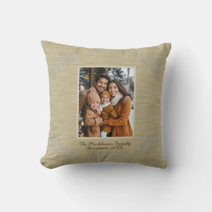 Rustic Family Photo Christmas Pine Branches Throw Pillow