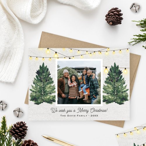 Rustic Family Photo Christmas Tree Farm Wood Holiday Card