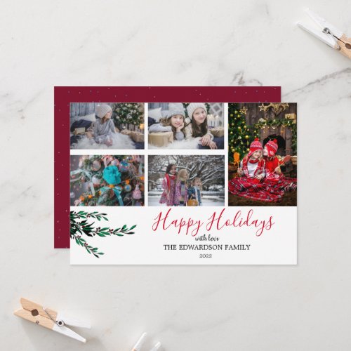 Rustic family photo collage Happy holidays card