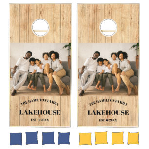 Rustic Family Photo Lakehouse Cornhole Set
