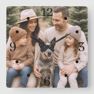 Rustic Family Photo Wall Art Square Wall Clock