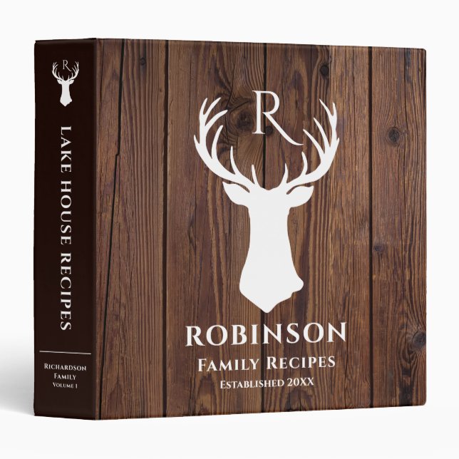 Rustic Family Recipe Monogram Lake House Cookbook  3 Ring Binder (Front/Spine)