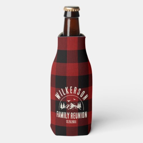 Rustic Family Reunion Cabin Lake House Red Plaid Bottle Cooler