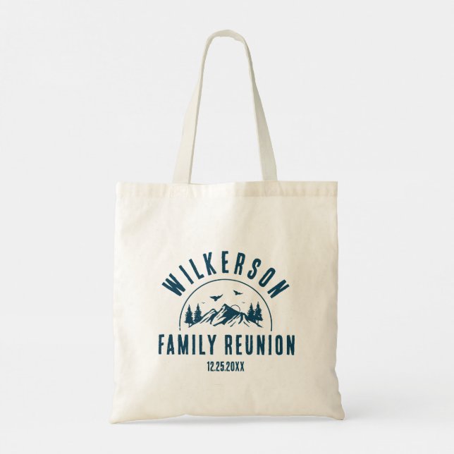 Rustic Family Reunion Cabin Retro Cool Navy Tote Bag (Back)