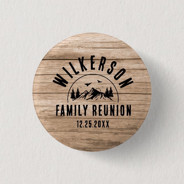 Rustic Family Reunion Cabin Retro Cool Wood Button (Front)