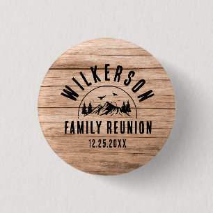 Rustic Family Reunion Cabin Retro Cool Wood Button