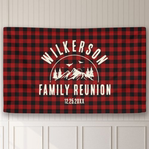 Rustic Family Reunion Cabin Retro Red Plaid Banner