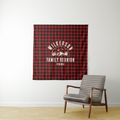 Rustic Family Reunion Cabin Retro Red Plaid Tapestry