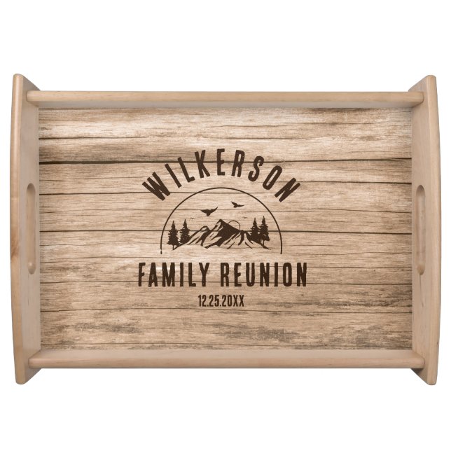 Rustic Family Reunion Cabin Retro Wood Serving Tray (Front)