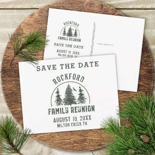Rustic Family Reunion Forest Trees SAVE THE DATE Invitation Postcard