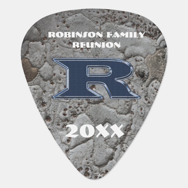 Rustic Family Reunion Keepsake Letter R Monogram Guitar Pick (Front)