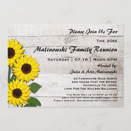 Rustic Family Reunion Sunflowers Invitations