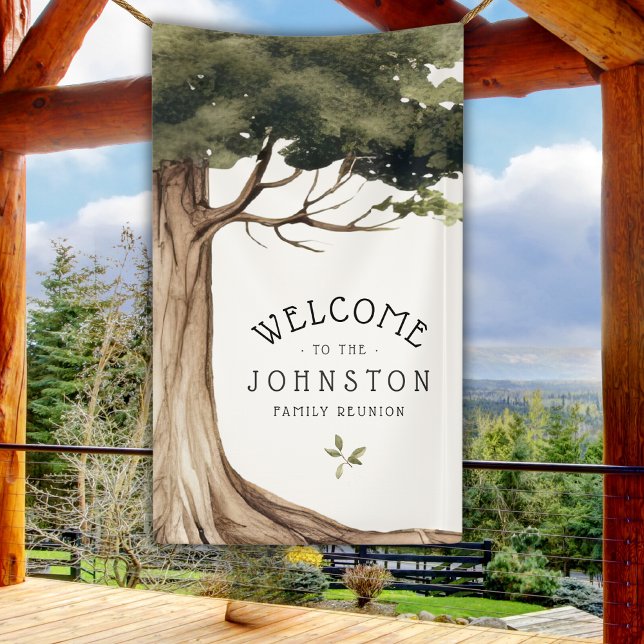 Rustic Family Reunion Watercolor Tree Welcome Banner (Creator Uploaded)