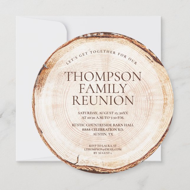 Rustic Family reunion Wood Cut Grain Custom Invitation (Front)