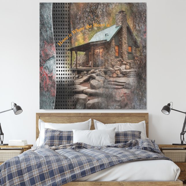 Rustic Family Stone Cabin Canvas Print (Insitu(Bedroom))