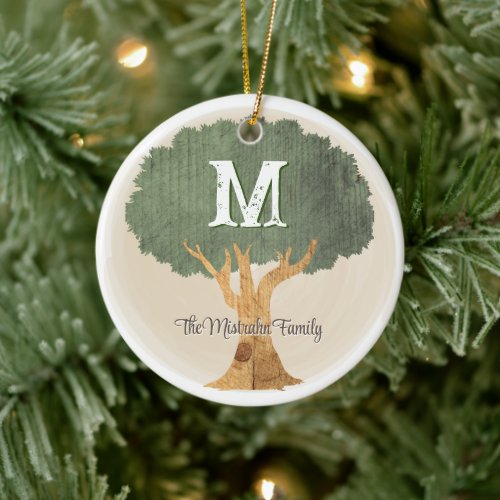 Rustic Family Tree Christmas Keepsake Ceramic Ornament