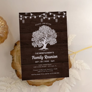 Rustic Family Tree String Lights Barbecue Reunion  Invitation