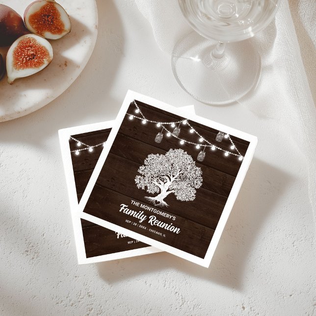Rustic Family Tree String Lights Barbecue Reunion  Napkins (Creator Uploaded)