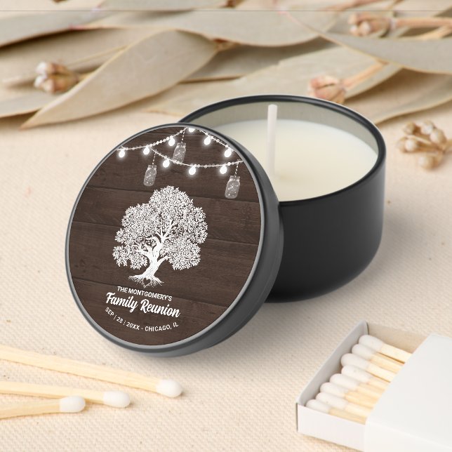 Rustic Family Tree String Lights Reunion Mini Candle Favors (Insitu)