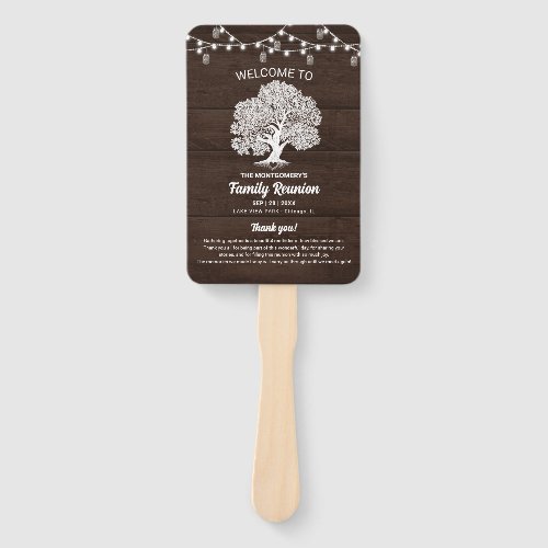 Rustic Family Tree String Lights Reunion Program Hand Fan