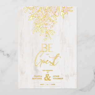 Rustic Fancy Botanical Branches on Wood Background Foil Invitation