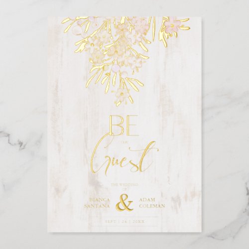 Rustic Fancy Botanical Branches on Wood Background Foil Invitation