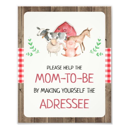 Rustic Farm Adressee Baby Shower Sign