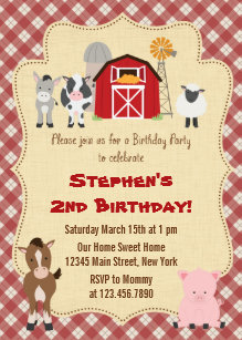 farm animal birthday invitations zazzle