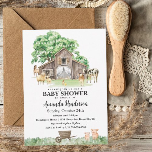 Rustic Farm Animal Gender Neutral Baby Shower Invitation
