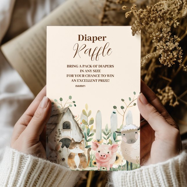 Rustic Farm Animal Gender Neutral Raffle Diapper Enclosure Card (Creator Uploaded)