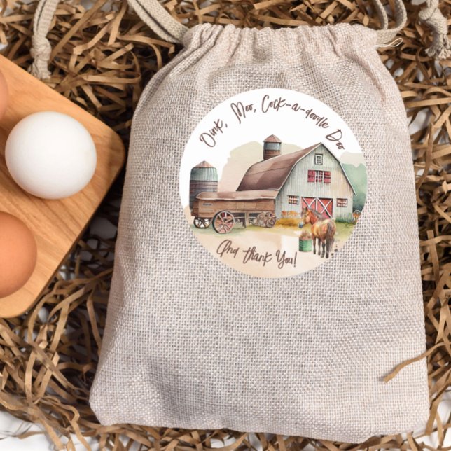 Rustic Farm Animal Oink Moo Birthday Thank You  Classic Round Sticker (Creator Uploaded)