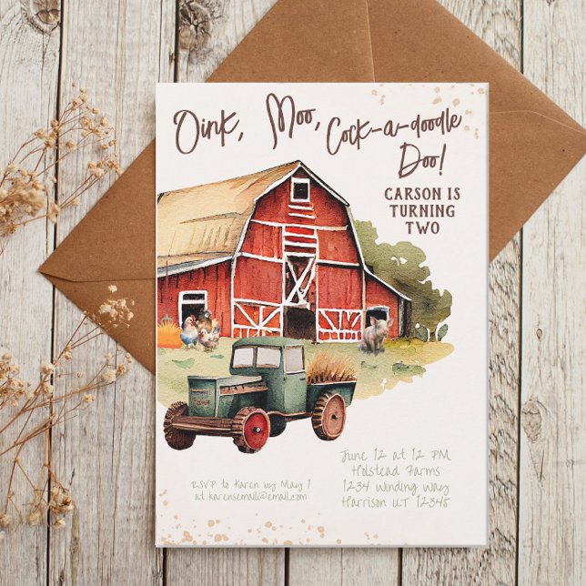 Rustic Farm Animal Tractor Boys Birthday Invitation (Creator Uploaded)
