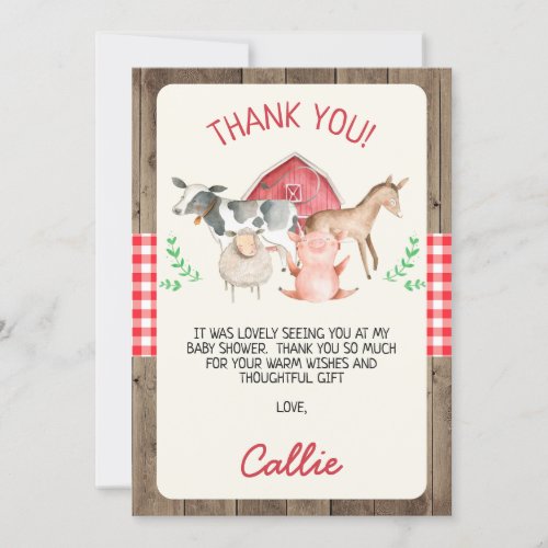 Rustic Farm Animals Baby Shower Card