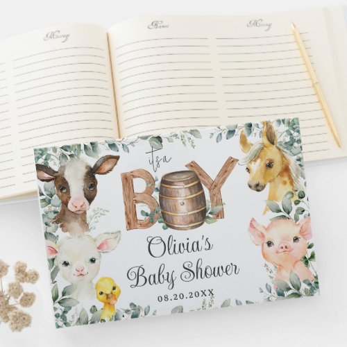 Rustic Farm Animals Barn Greenery Boy Baby Shower  Guest Book