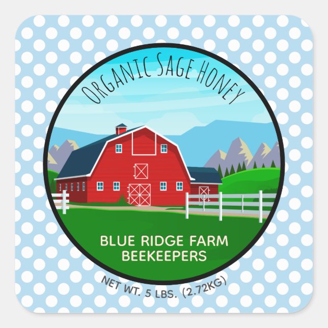 Rustic Farm Apiary Photo Blue Honey Jar Square Sticker (Front)