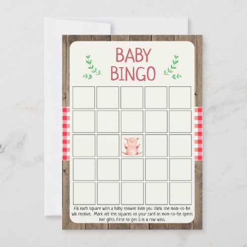 Rustic Farm Baby Shower Bing Game  Invitation