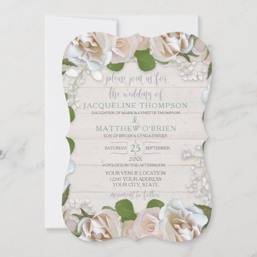 Rustic Farm Barn Blush Rose Floral Modern Wreath Invitation