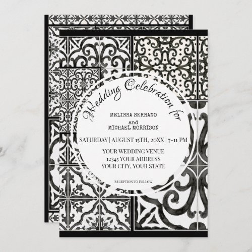 Rustic Farm Barn Modern Tile Black White Wedding Invitation