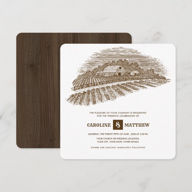 Rustic | Farm | Barn Wood Wedding Invitation (Front/Back)