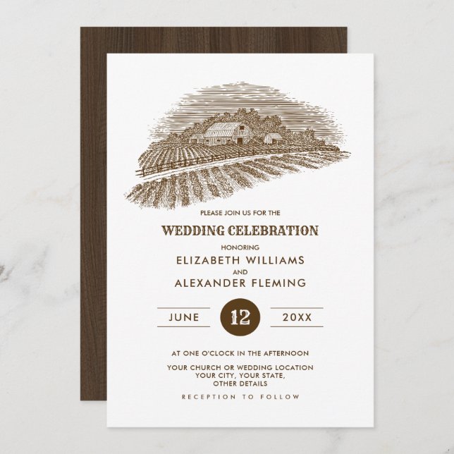 Rustic | Farm | Barn Wood Wedding Invitations (Front/Back)
