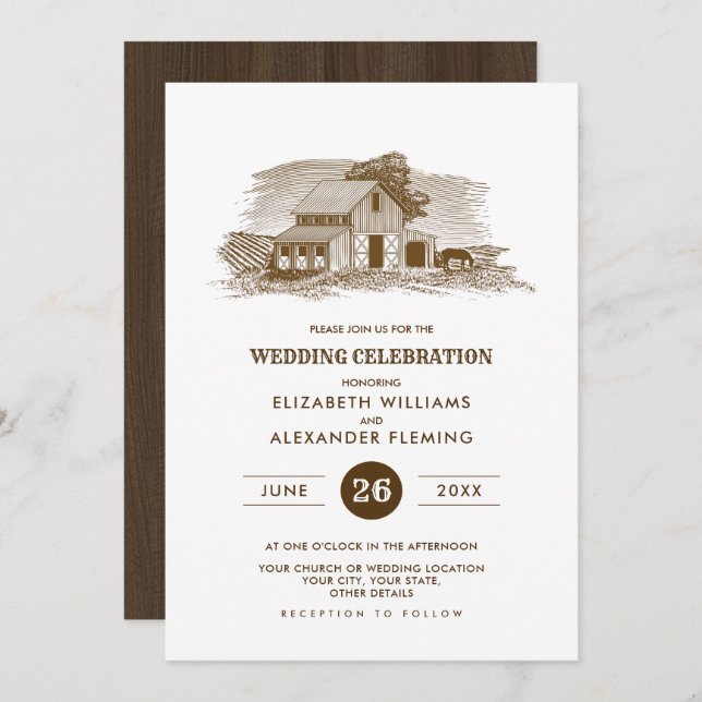 Rustic | Farm | Barn Wood Wedding Invitations (Front/Back)