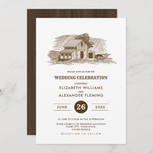 Rustic  Farm  Barn Wood Wedding Invitations