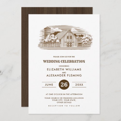 Rustic  Farm  Barn Wood Wedding Invitations