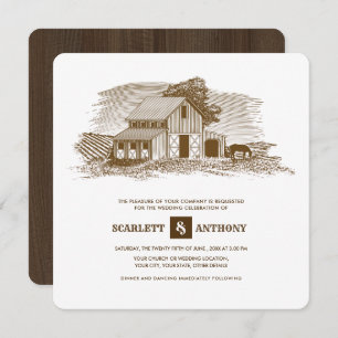 Rustic Farm Barn Wood Wedding Invitations