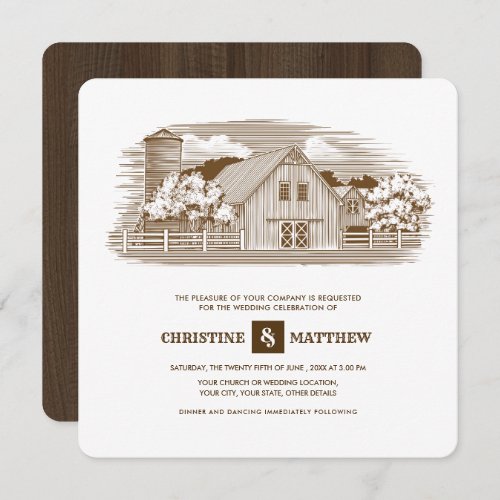 Rustic  Farm  Barn Wood Wedding Invitations